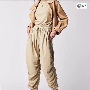 Free People Women's Mixed Media Jumpsuit in Beige